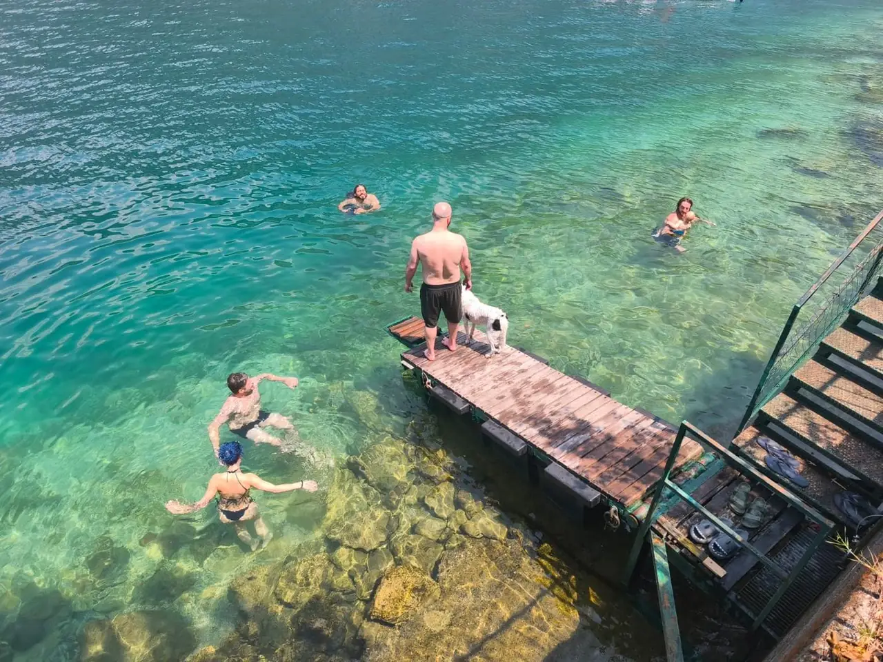 Swimming off the private dock